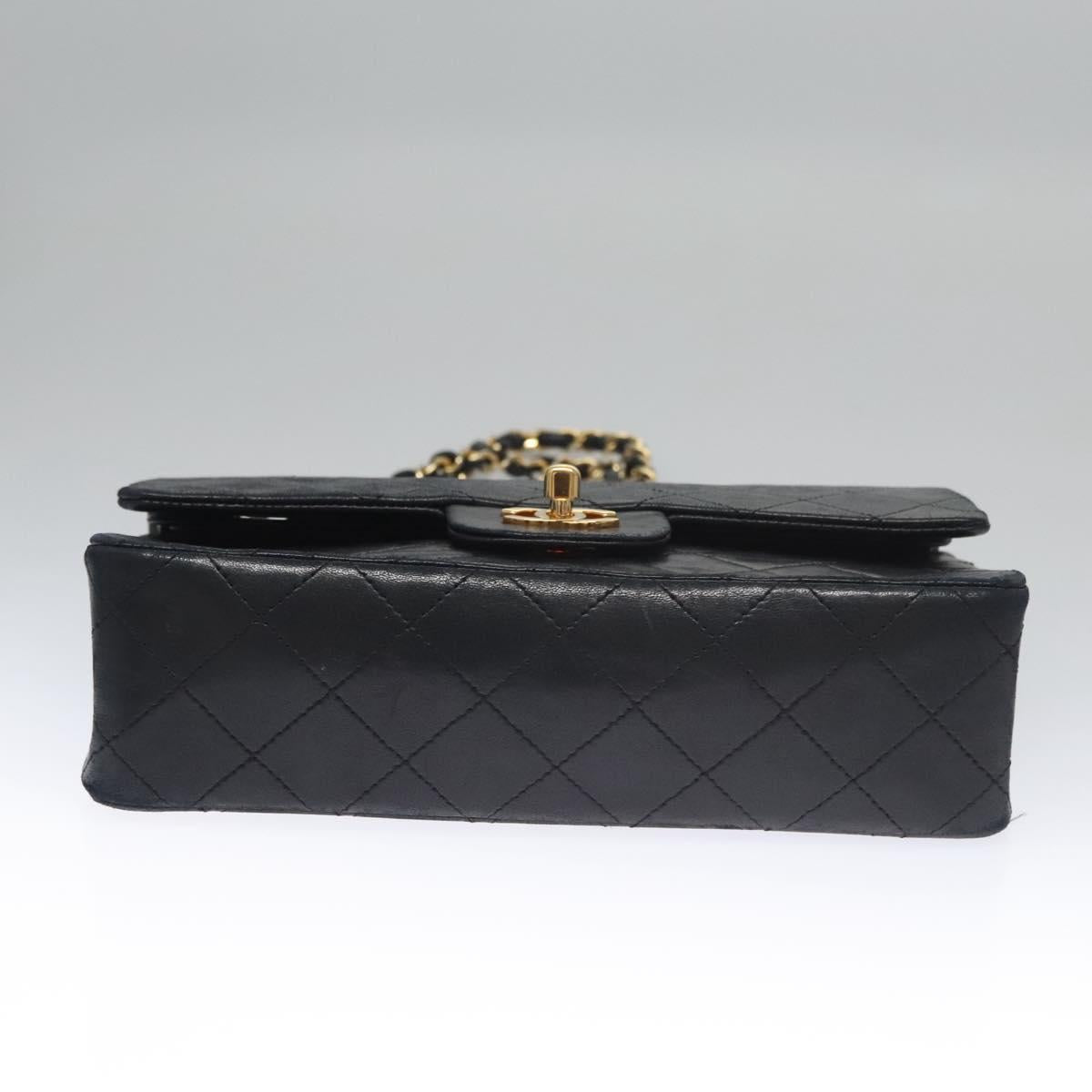 CHANEL Matelasse 25 Double Flap Chain Bag Lamb Skin Black Gold CC 111947A