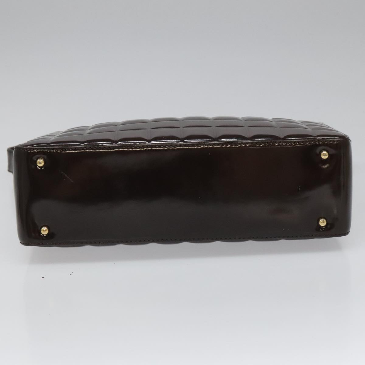 CHANEL Choco Bar Shoulder Bag Patent leather Brown CC 112054