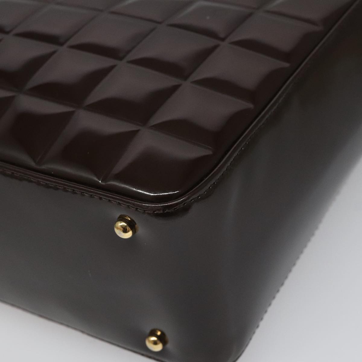 CHANEL Choco Bar Shoulder Bag Patent leather Brown CC 112054