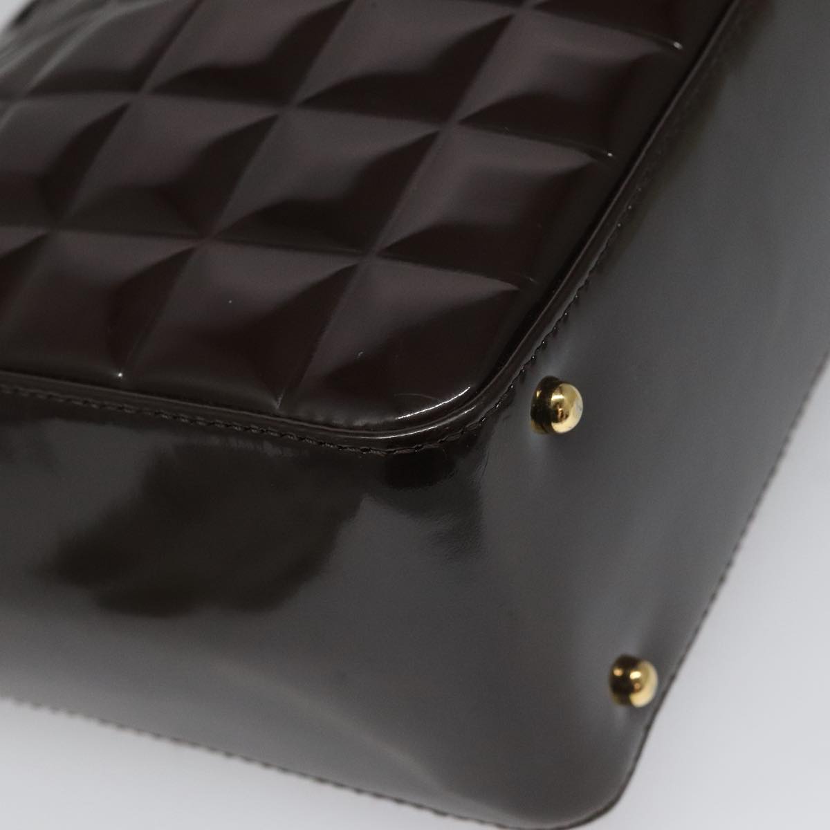 CHANEL Choco Bar Shoulder Bag Patent leather Brown CC 112054