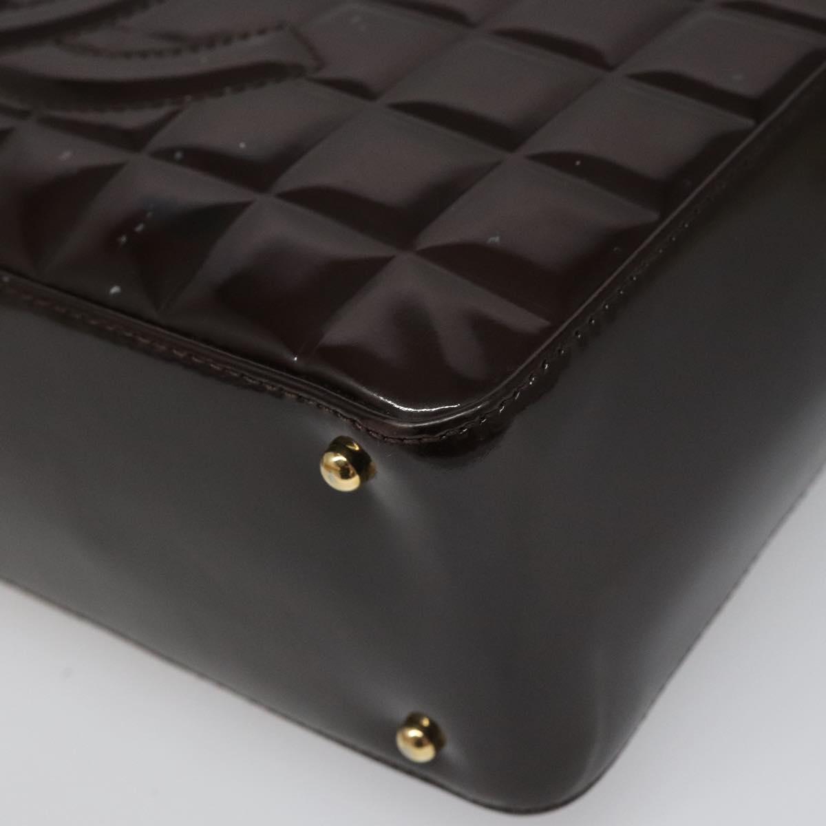 CHANEL Choco Bar Shoulder Bag Patent leather Brown CC 112054
