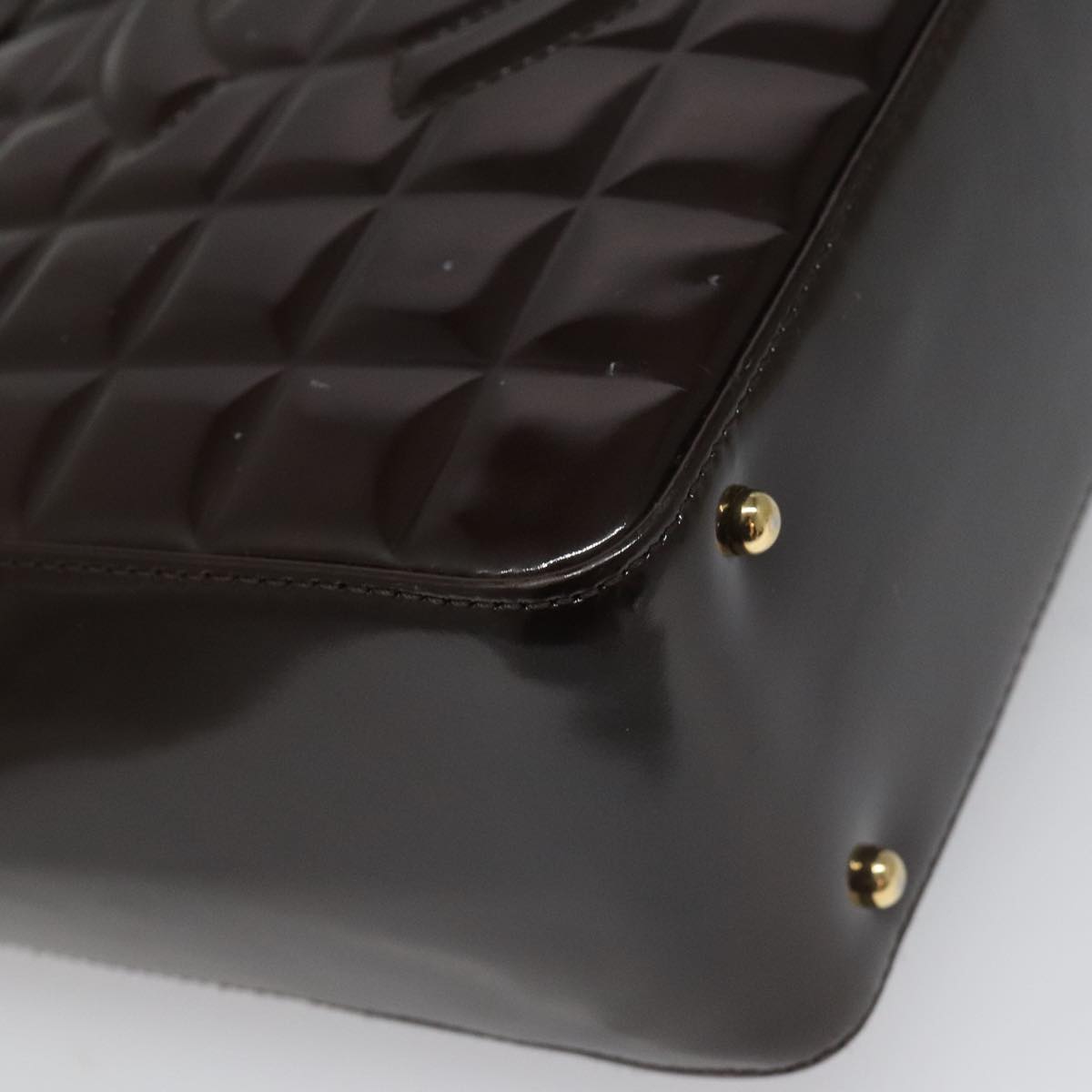 CHANEL Choco Bar Shoulder Bag Patent leather Brown CC 112054