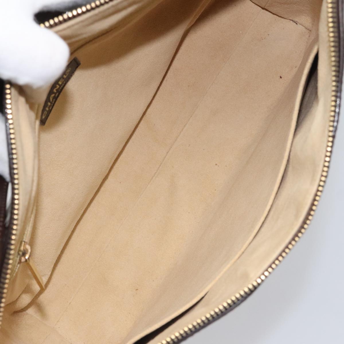 CHANEL Choco Bar Shoulder Bag Patent leather Brown CC 112054