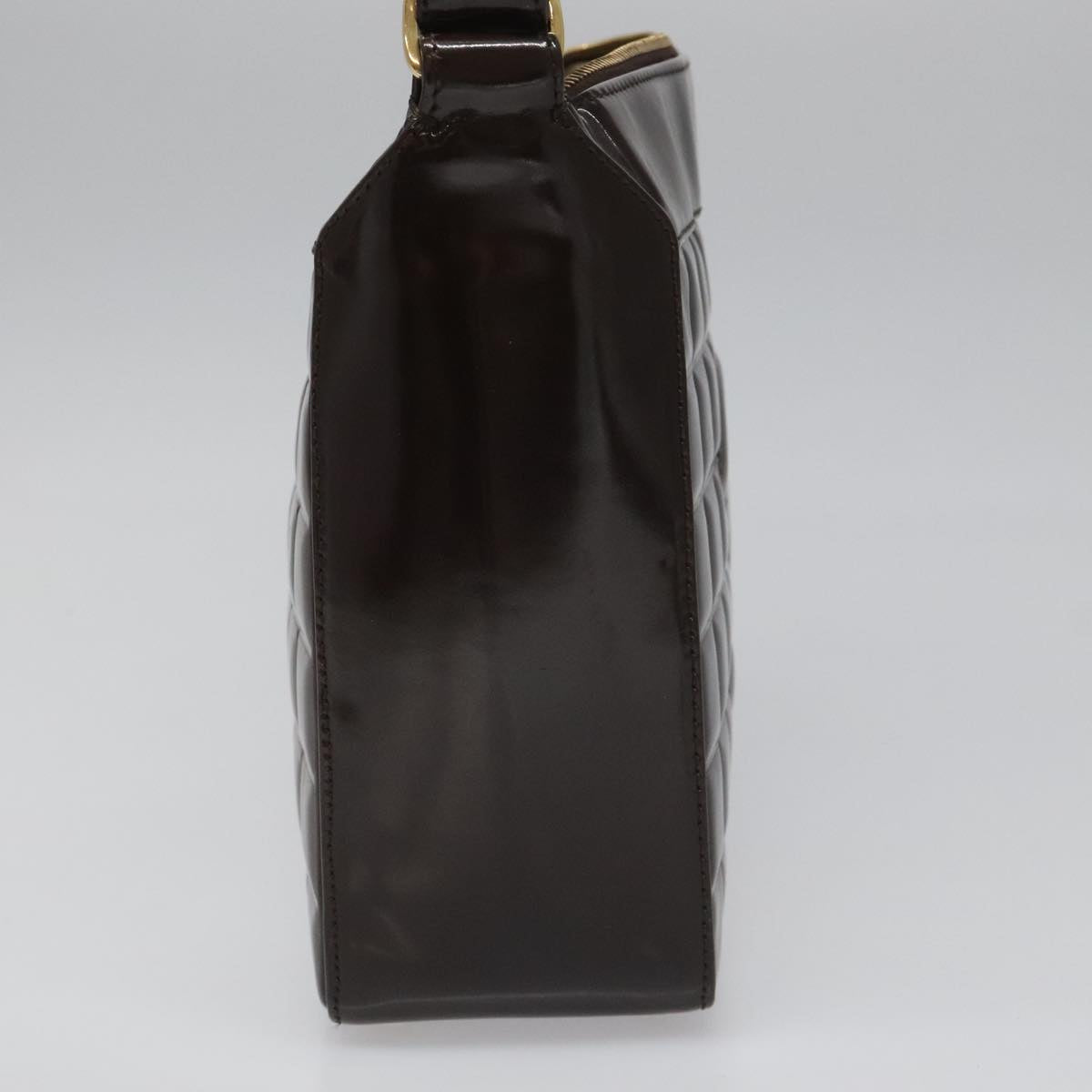 CHANEL Choco Bar Shoulder Bag Patent leather Brown CC 112054