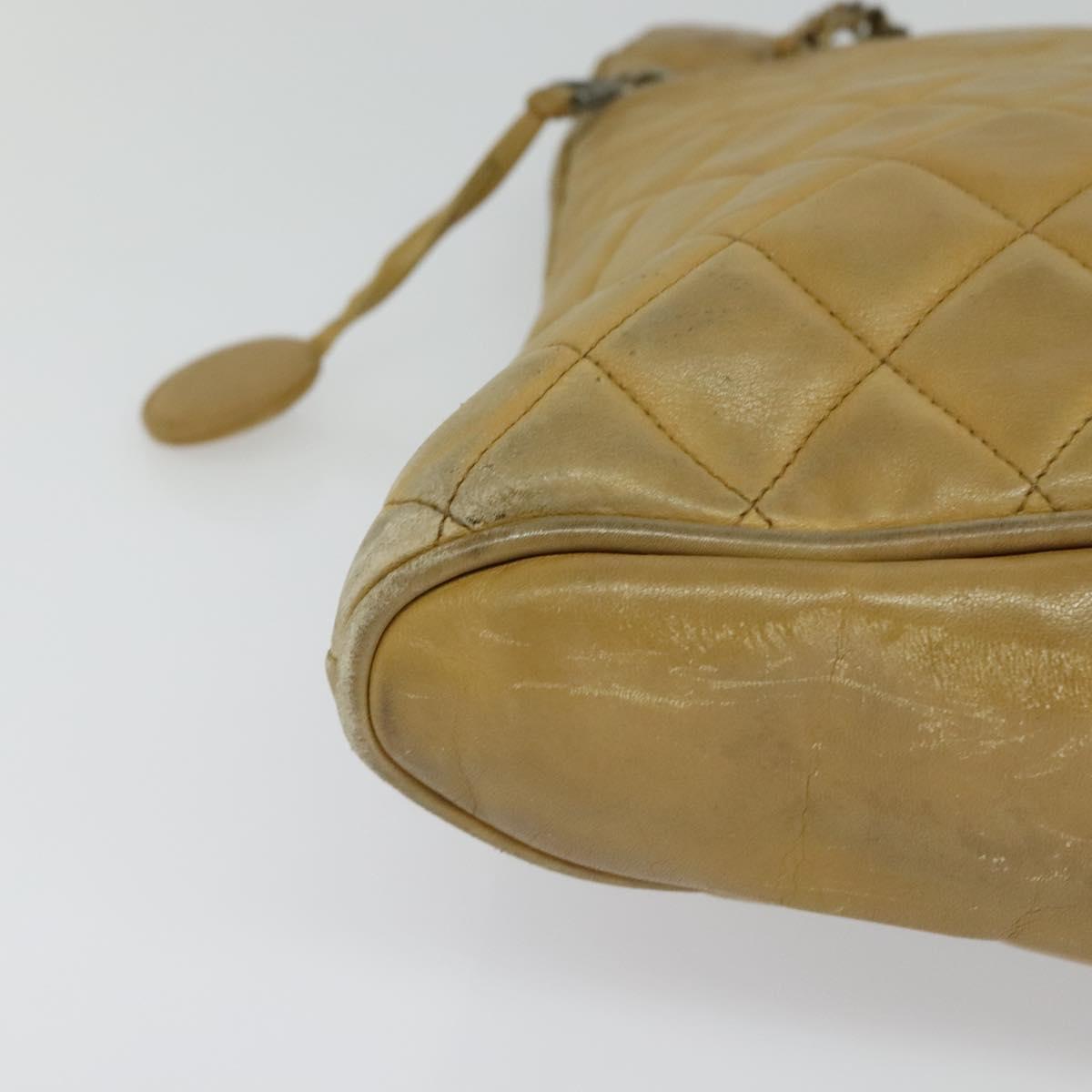 CHANEL Matelasse Chain Shoulder Bag Lamb Skin Beige CC 112263