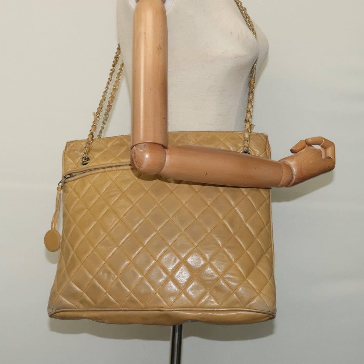 CHANEL Matelasse Chain Shoulder Bag Lamb Skin Beige CC 112263