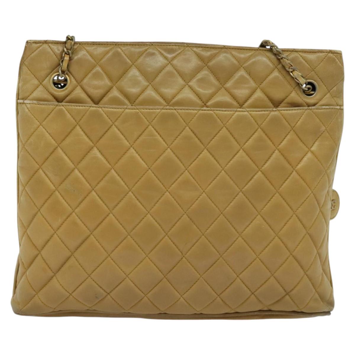 CHANEL Matelasse Chain Shoulder Bag Lamb Skin Beige CC 112263