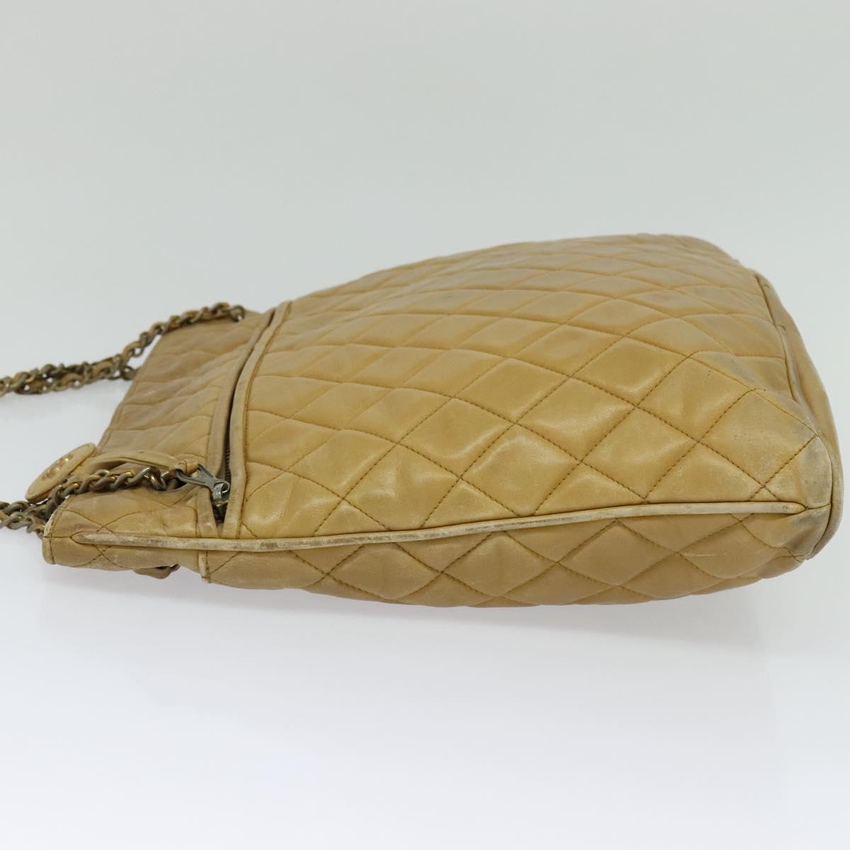 CHANEL Matelasse Chain Shoulder Bag Lamb Skin Beige CC 112263