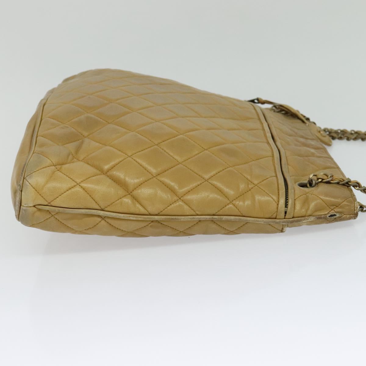 CHANEL Matelasse Chain Shoulder Bag Lamb Skin Beige CC 112263