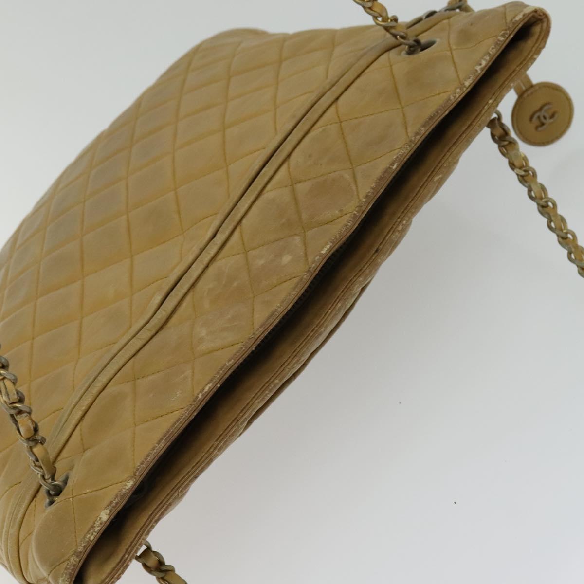 CHANEL Matelasse Chain Shoulder Bag Lamb Skin Beige CC 112263