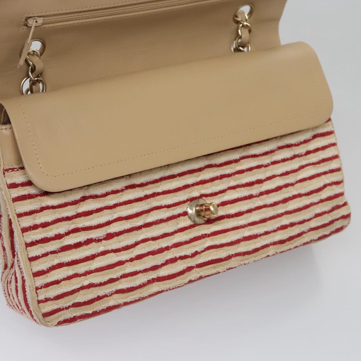 CHANEL Matelasse 25 Border Double Flap Chain Hand Cotton Red CC 112984A