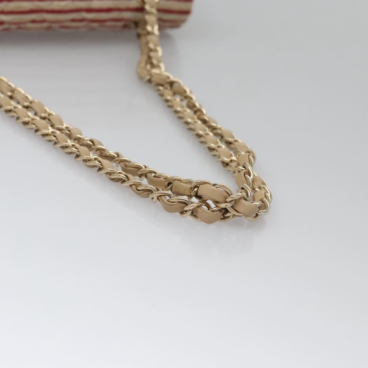 CHANEL Matelasse 25 Border Double Flap Chain Hand Cotton Red CC 112984A