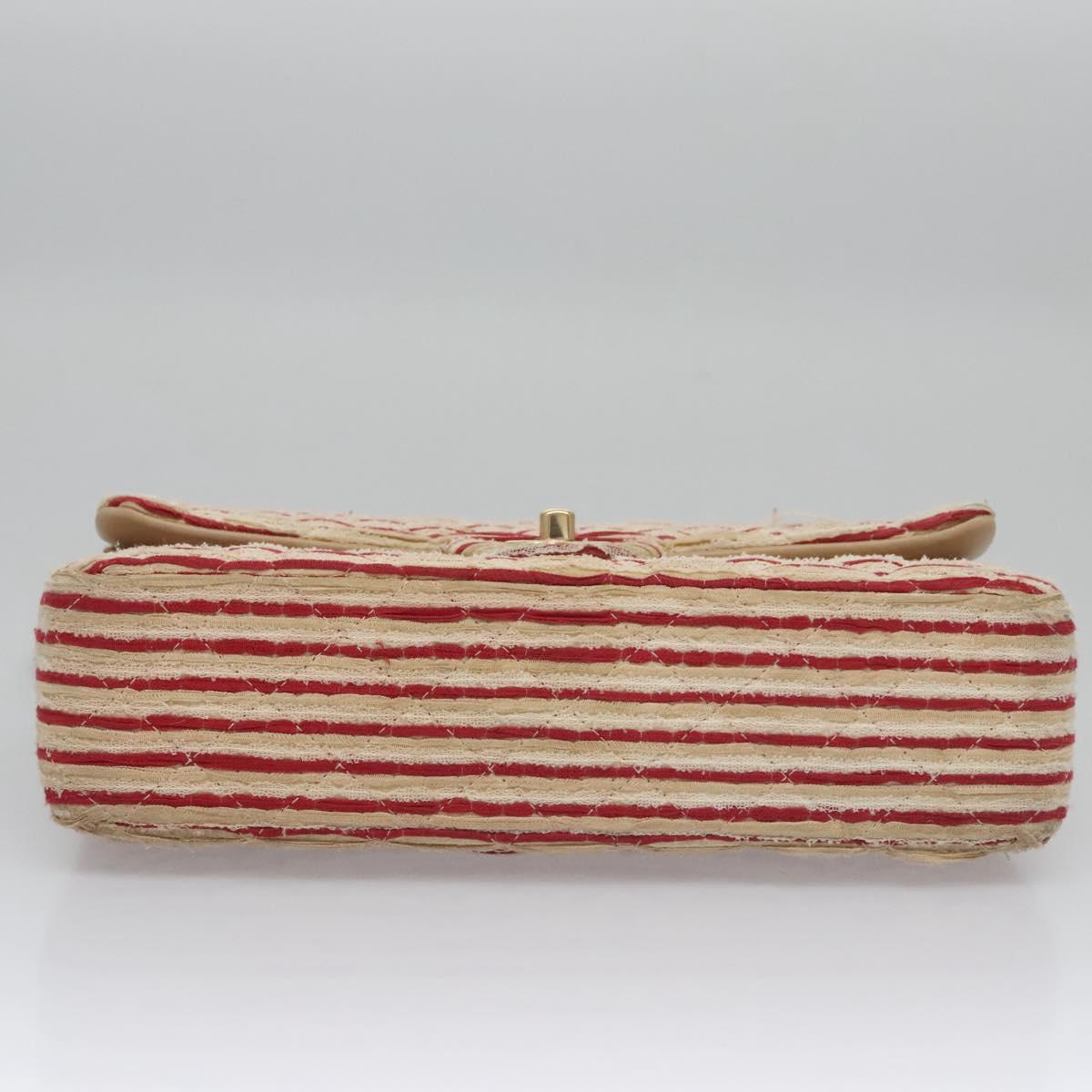 CHANEL Matelasse 25 Border Double Flap Chain Hand Cotton Red CC 112984A