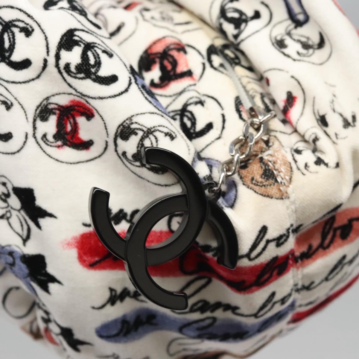 CHANEL Camelia Hand Bag Velor White CC 113114
