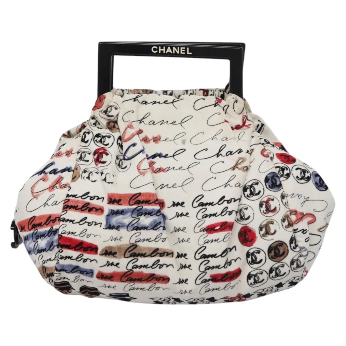 CHANEL Camelia Hand Bag Velor White CC 113114