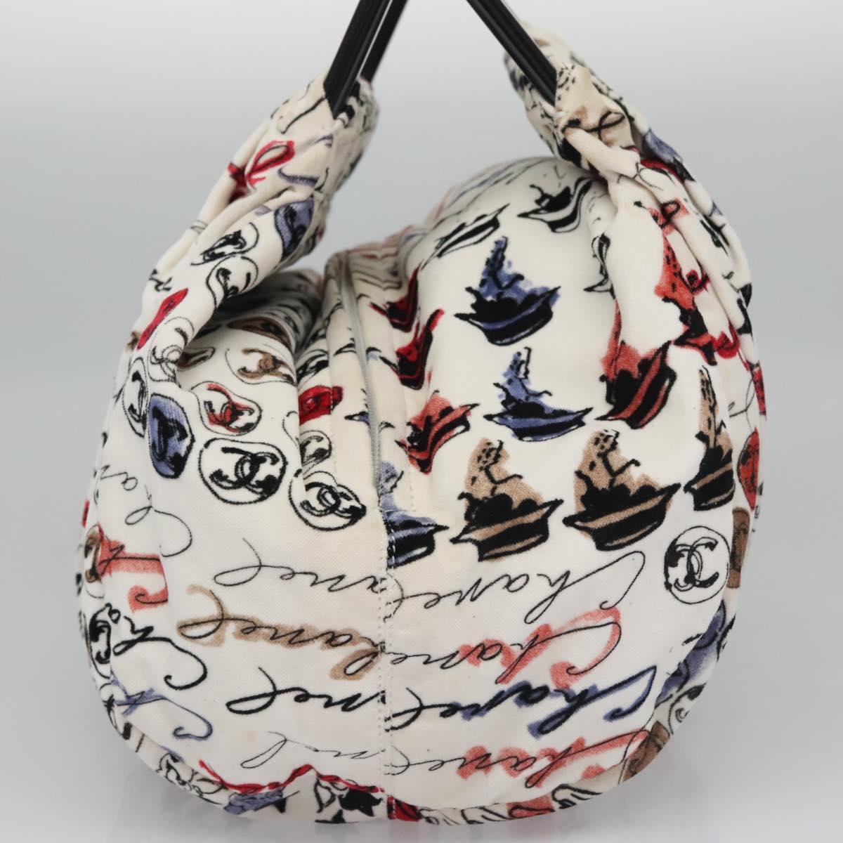 CHANEL Camelia Hand Bag Velor White CC 113114