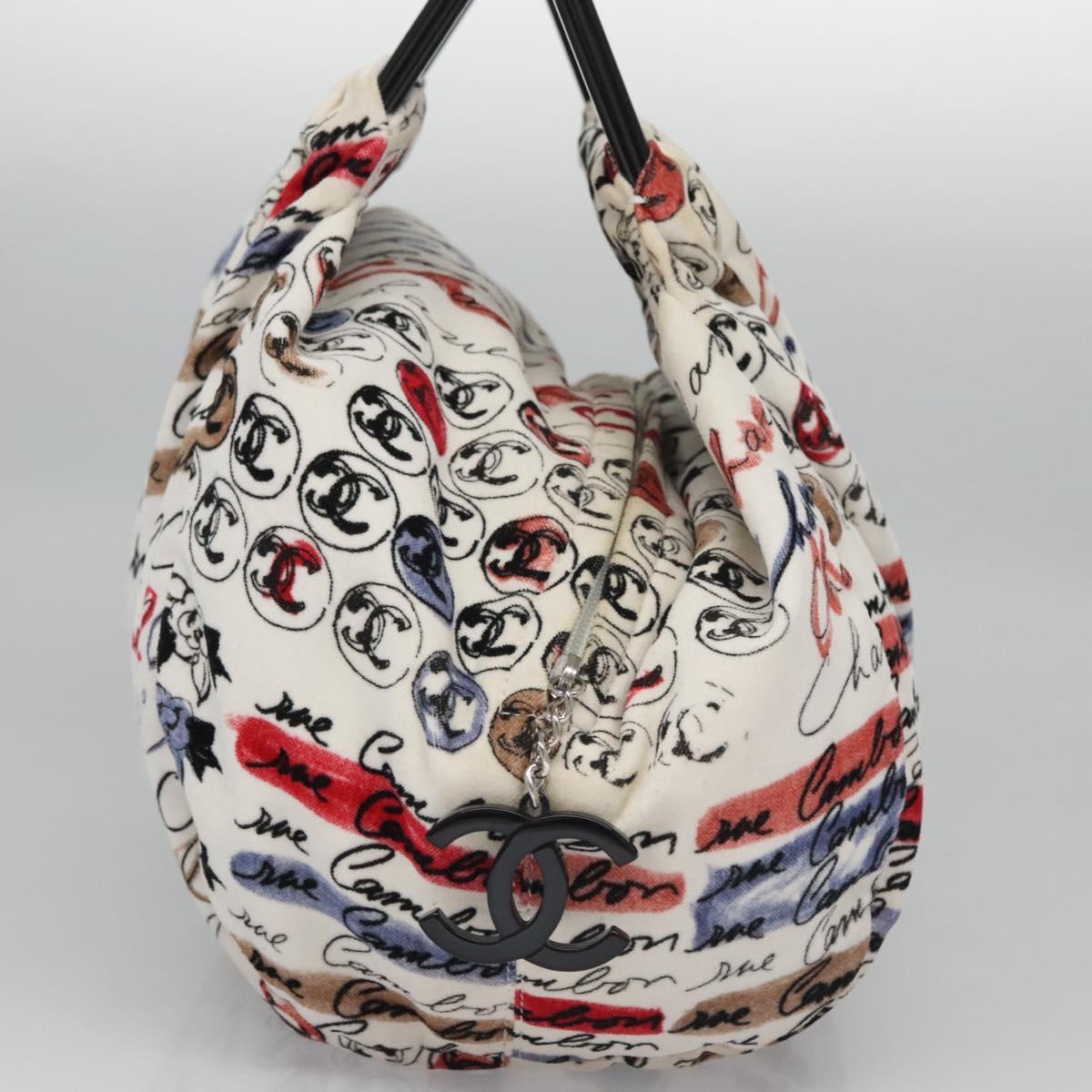 CHANEL Camelia Hand Bag Velor White CC 113114