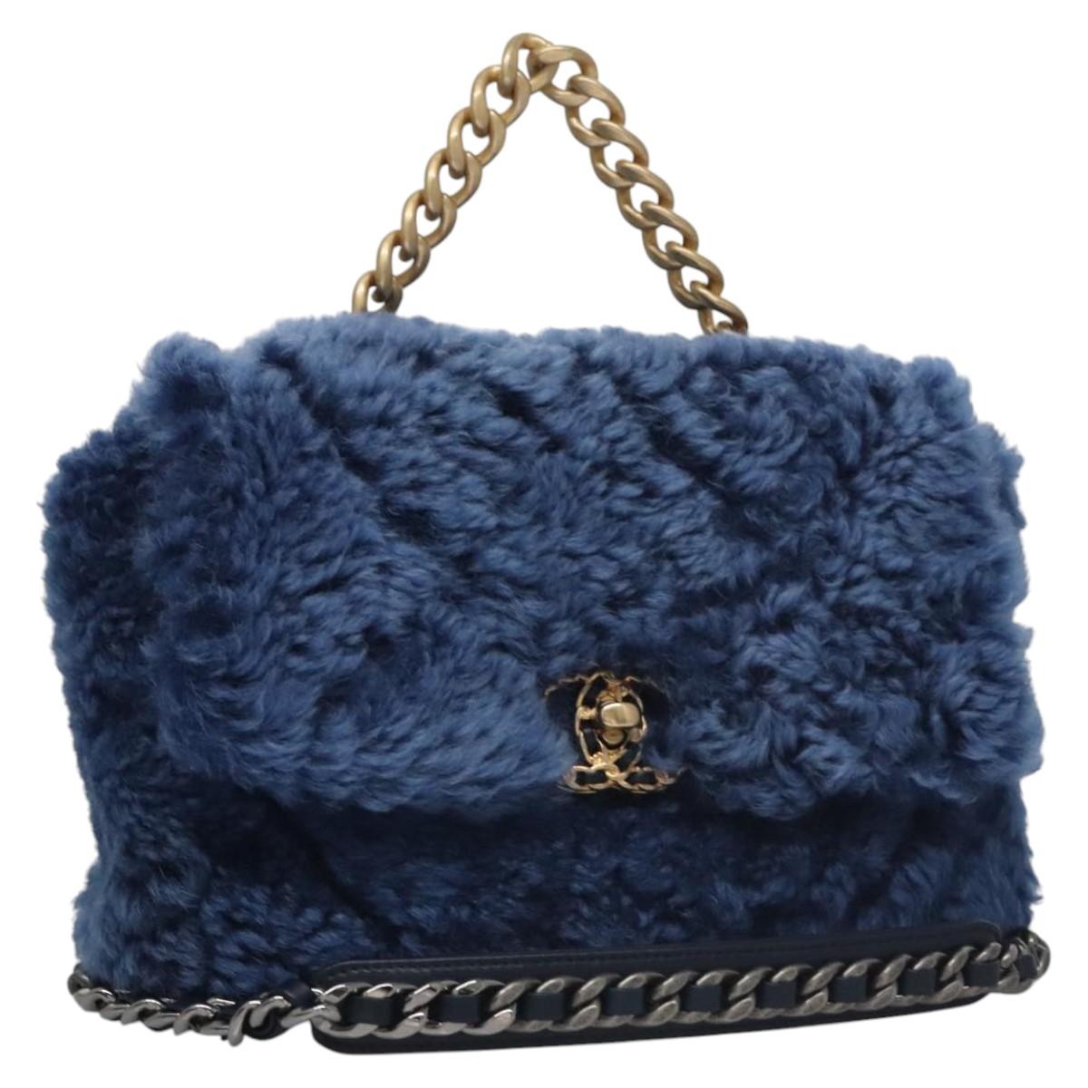 CHANEL Chain Shoulder Bag Mouton Blue AS1160 CC 113230A