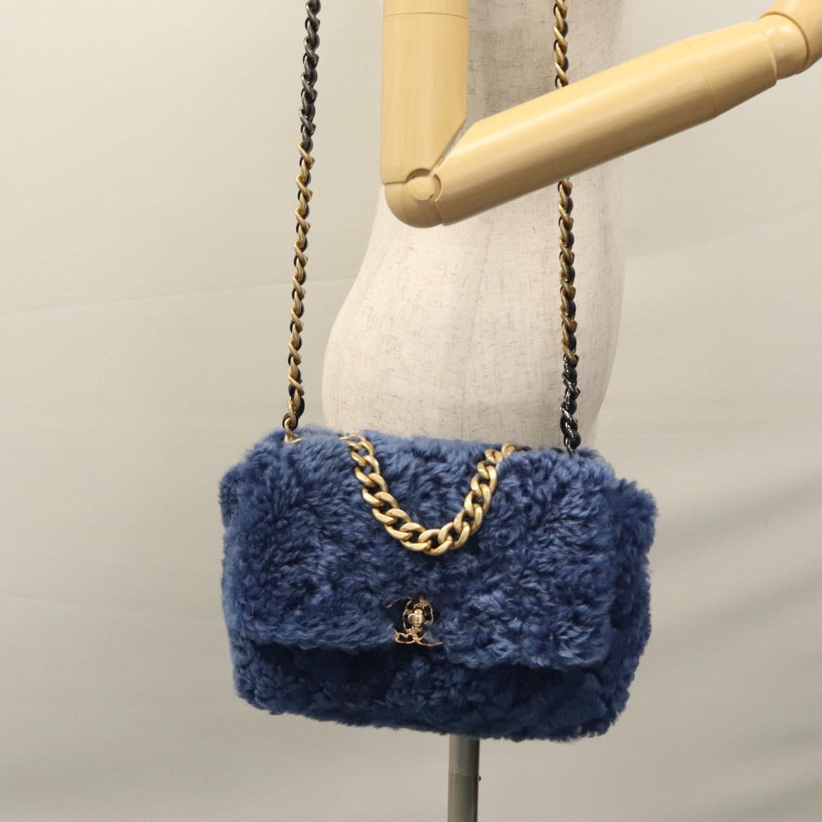 CHANEL Chain Shoulder Bag Mouton Blue AS1160 CC 113230A