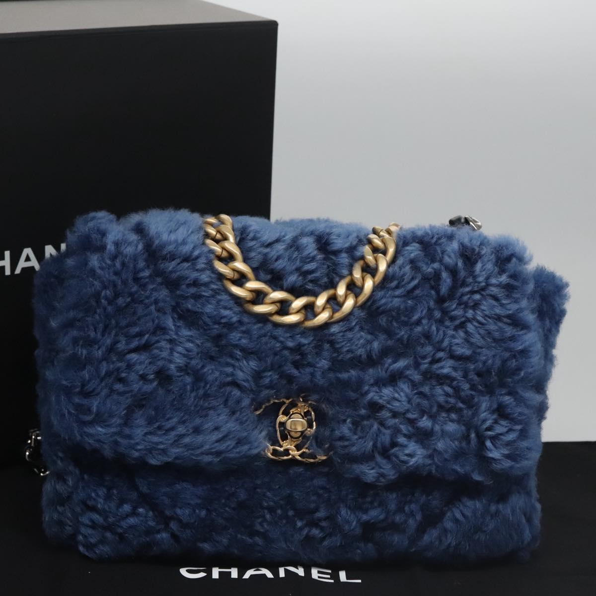CHANEL Chain Shoulder Bag Mouton Blue AS1160 CC 113230A
