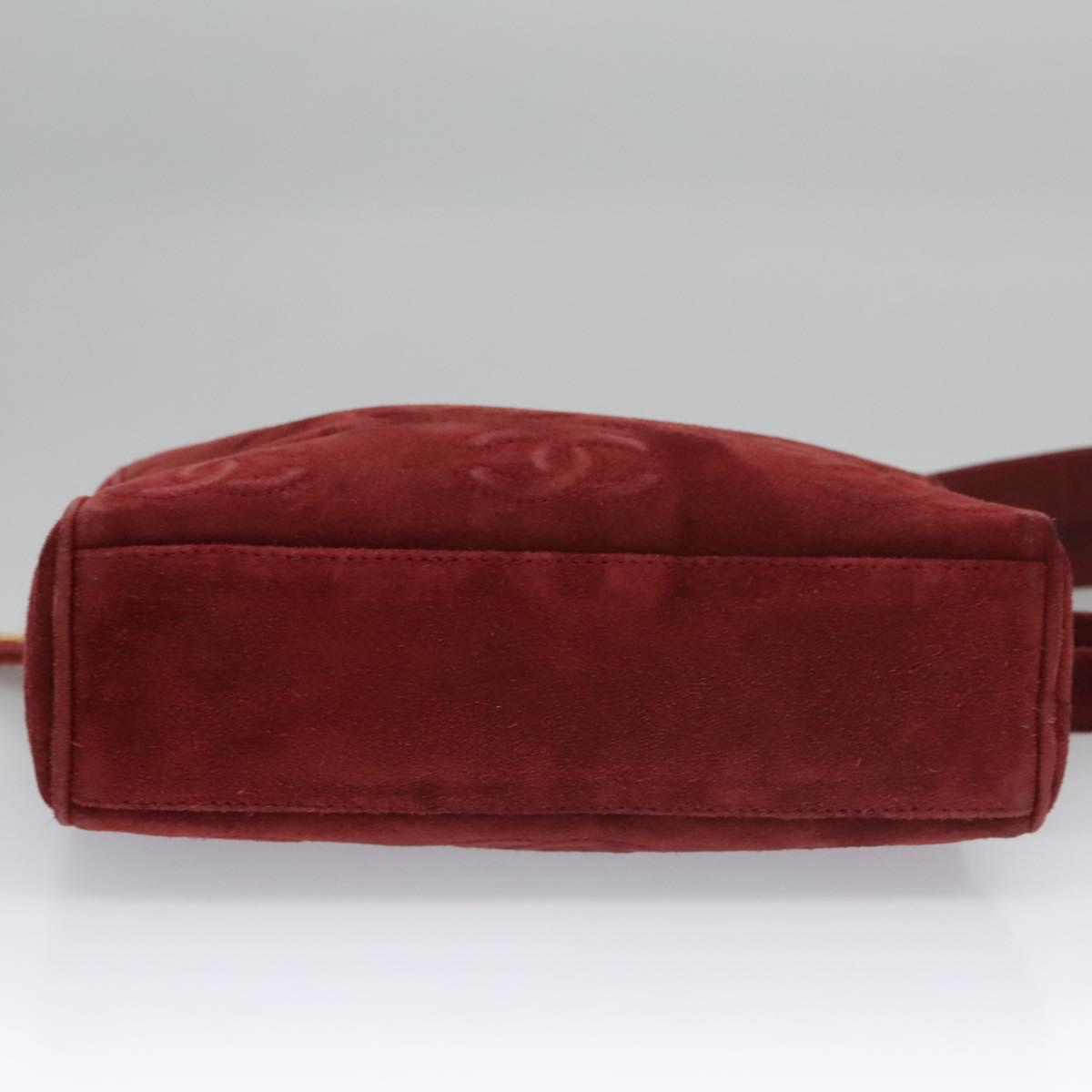 CHANEL Triple Coco Chain Shoulder Bag Suede Red CC 113272