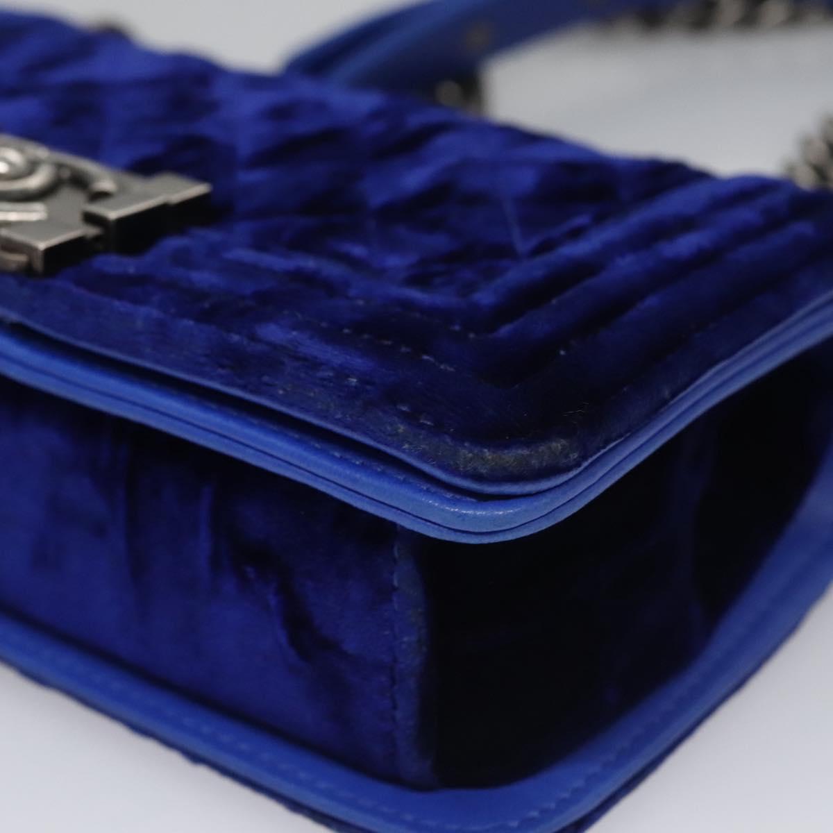 CHANEL Chain Boy Chanel Shoulder Bag Velor Blue CC 113273