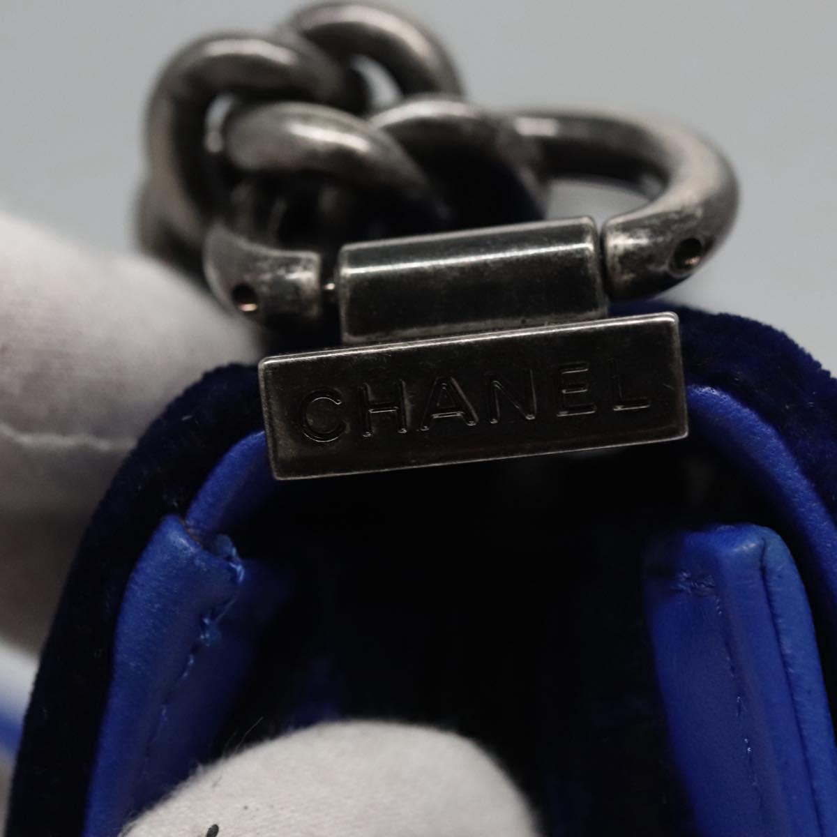 CHANEL Chain Boy Chanel Shoulder Bag Velor Blue CC 113273