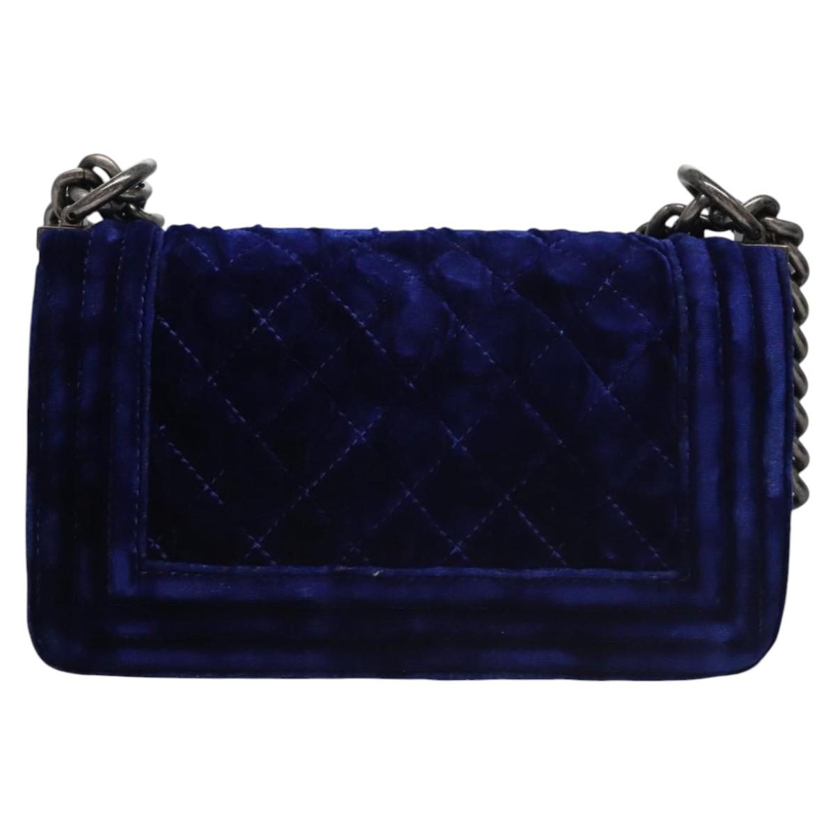 CHANEL Chain Boy Chanel Shoulder Bag Velor Blue CC 113273