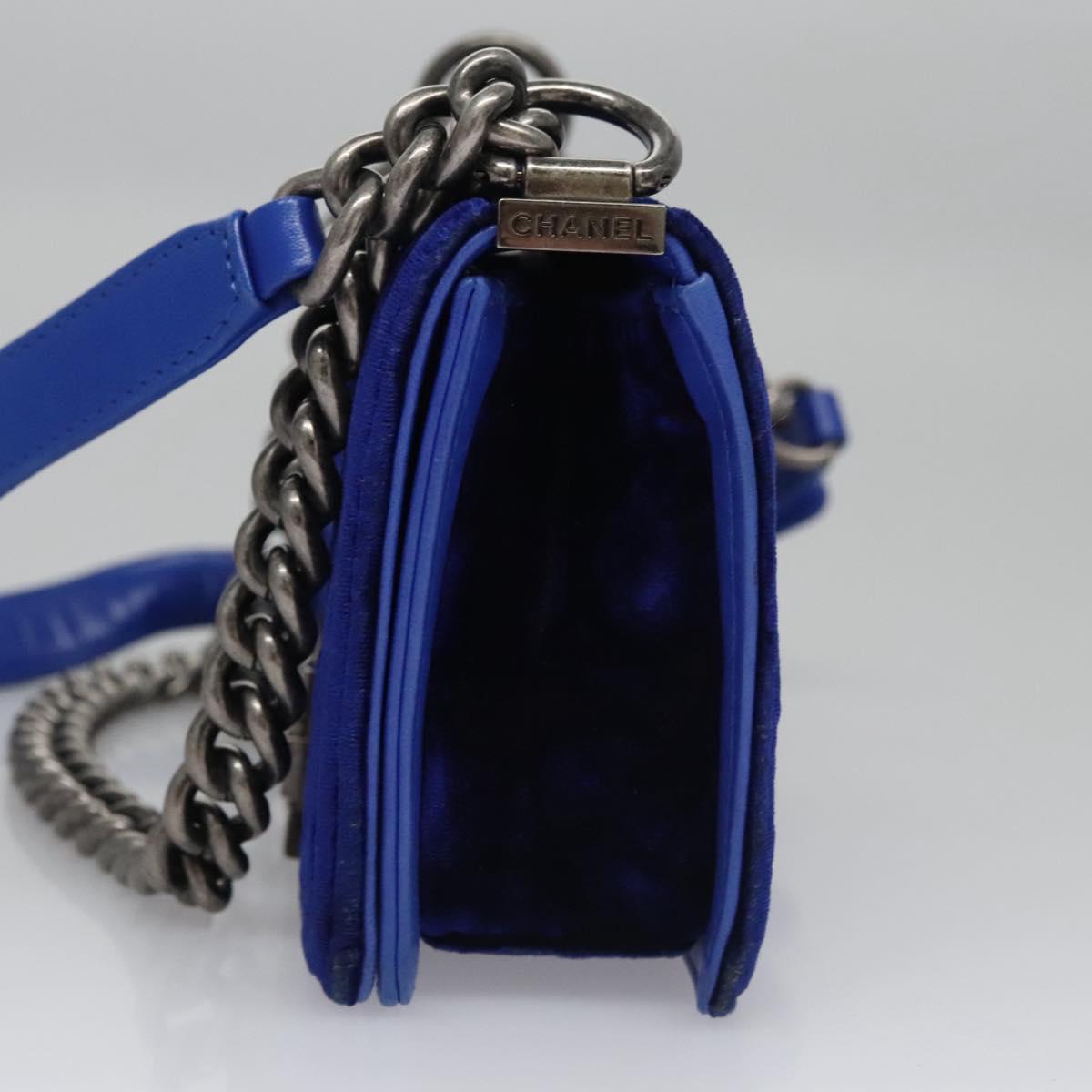 CHANEL Chain Boy Chanel Shoulder Bag Velor Blue CC 113273