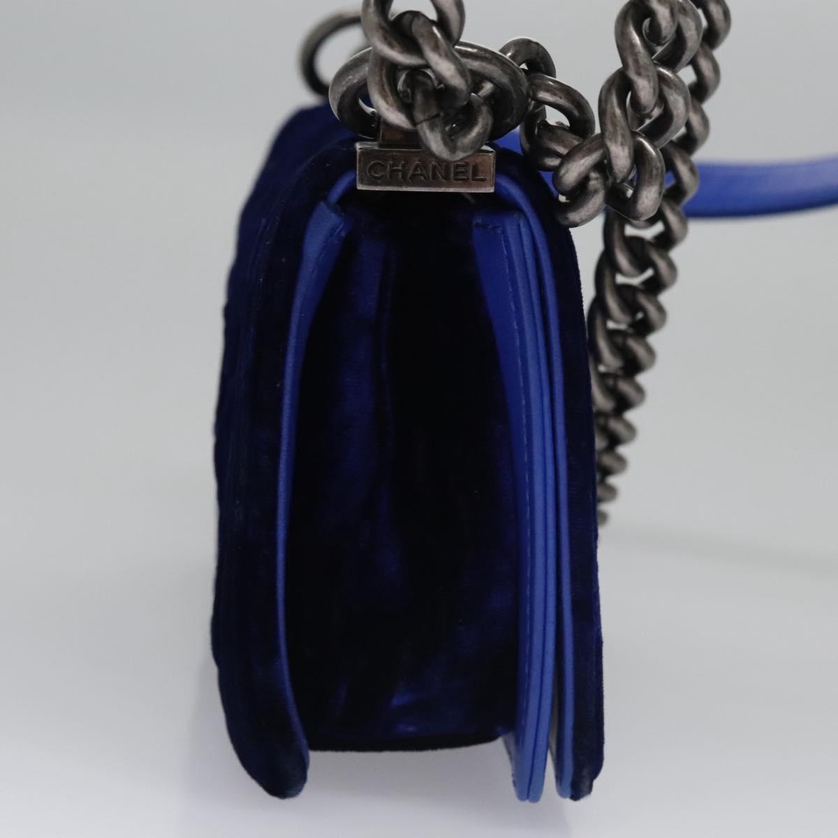 CHANEL Chain Boy Chanel Shoulder Bag Velor Blue CC 113273