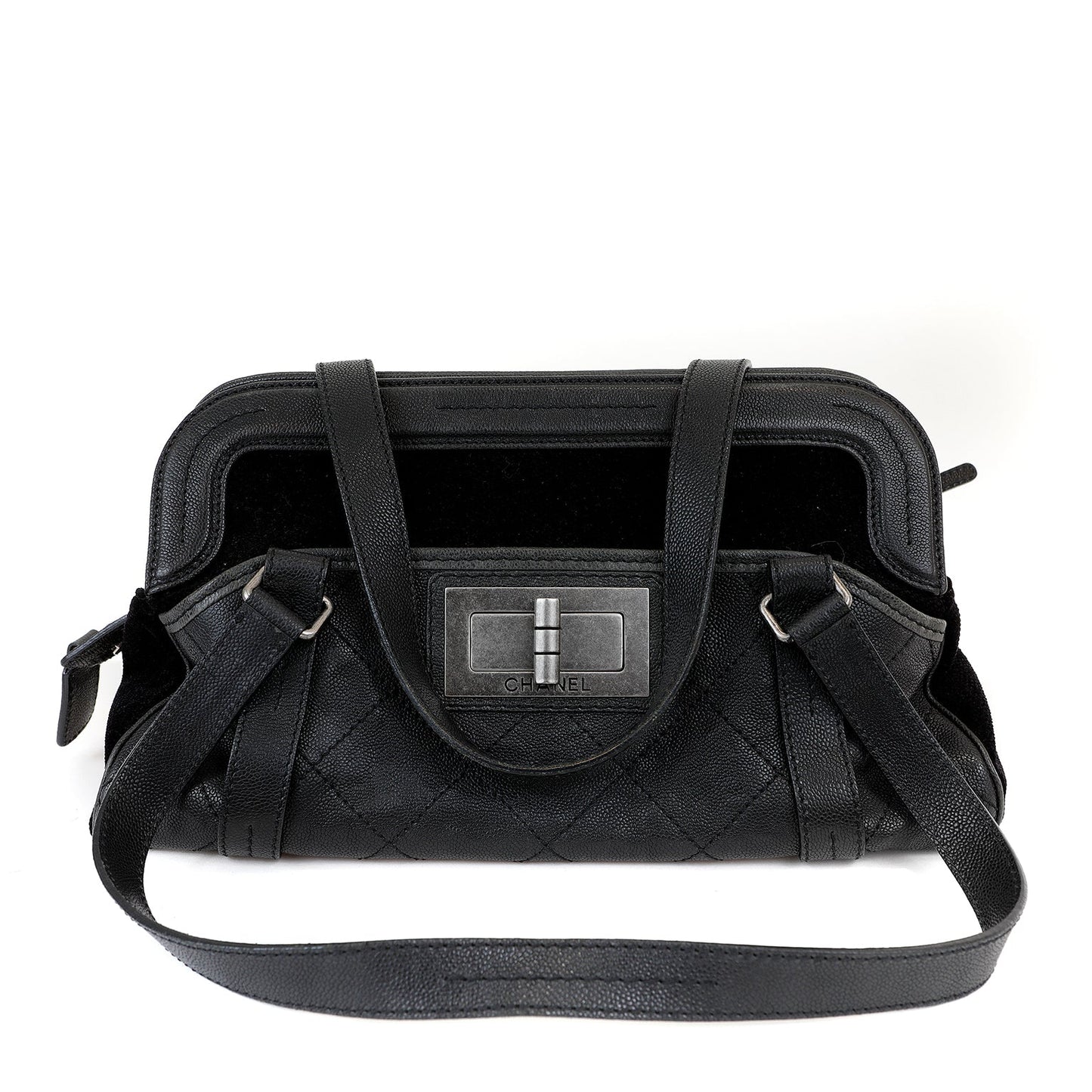 Chanel Black Double Pocket Tote Reissue Quilted Lambskin & Suede w/ Brushed Hardware