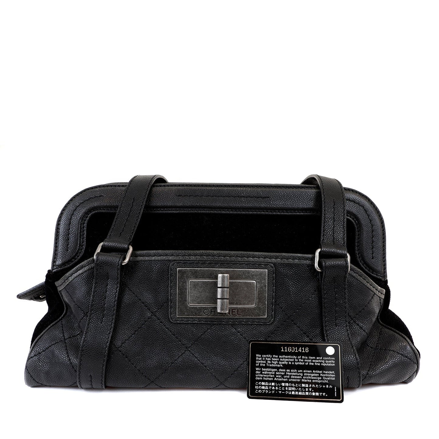 Chanel Black Double Pocket Tote Reissue Quilted Lambskin & Suede w/ Brushed Hardware