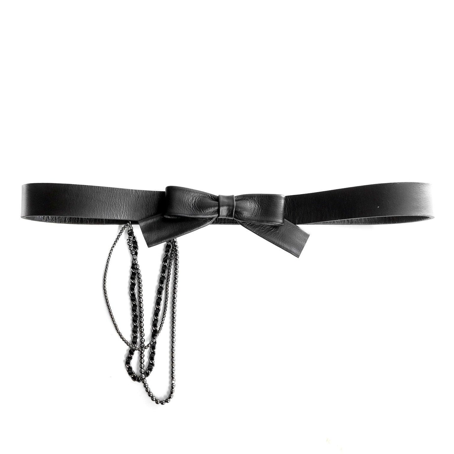 Chanel Black Leather Bow Belt with Chains size 95