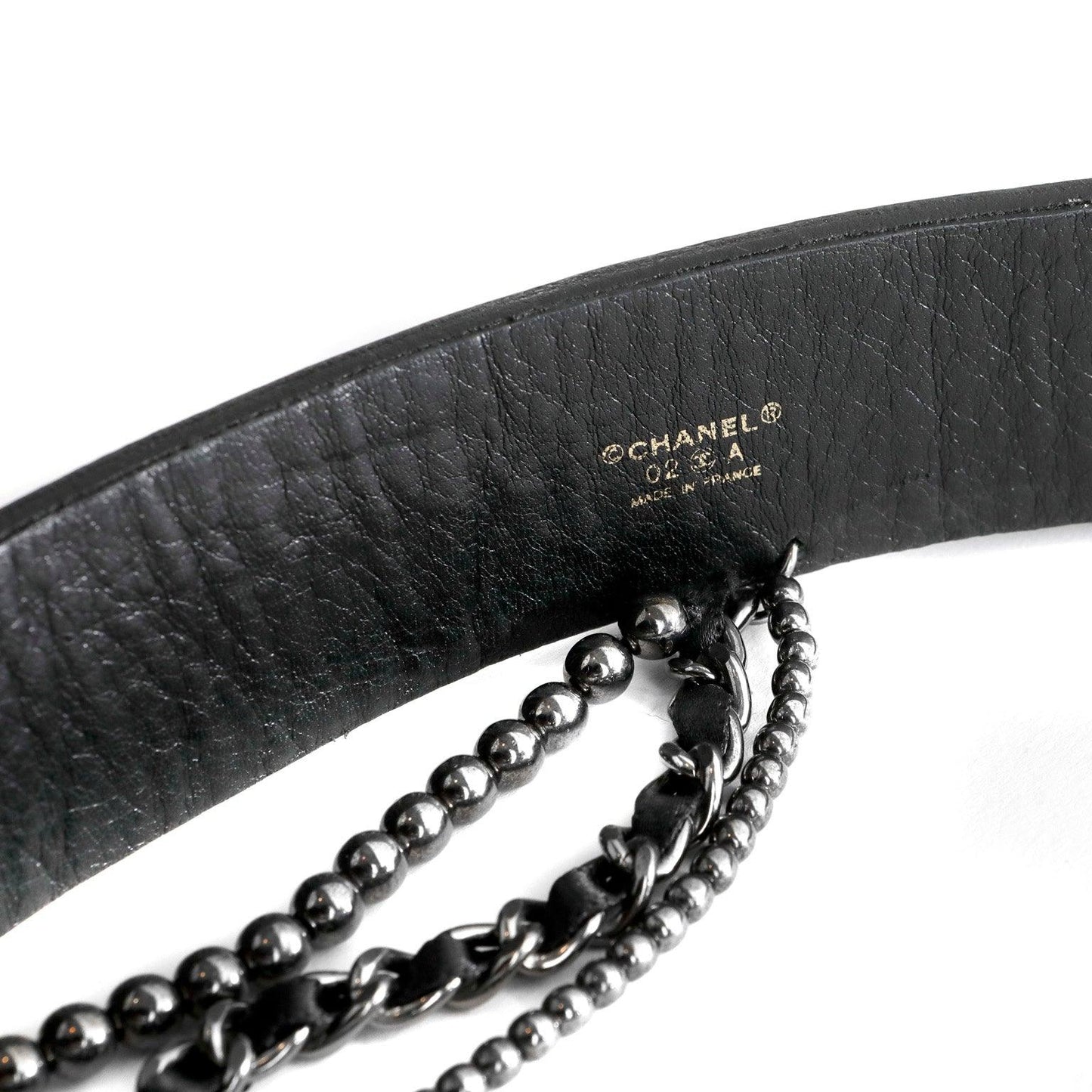 Chanel Black Leather Bow Belt with Chains size 95