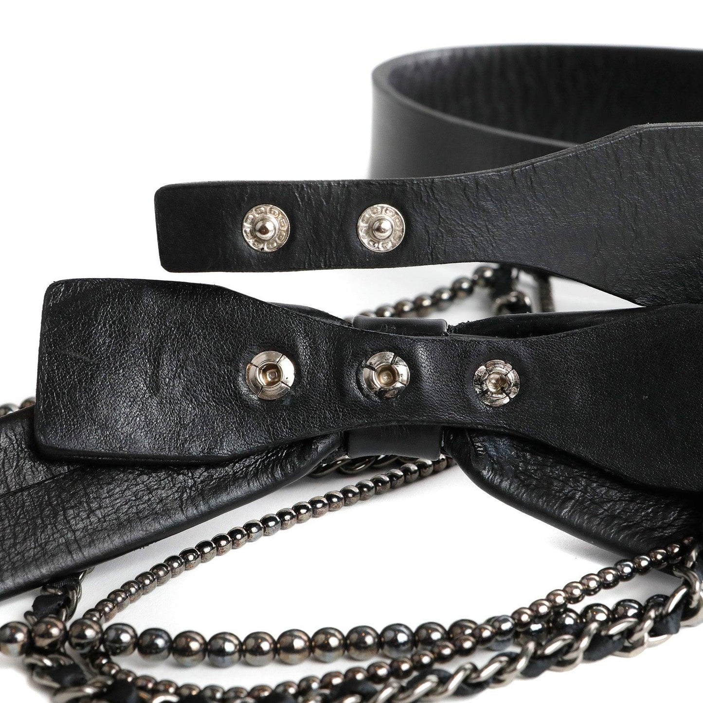 Chanel Black Leather Bow Belt with Chains size 95