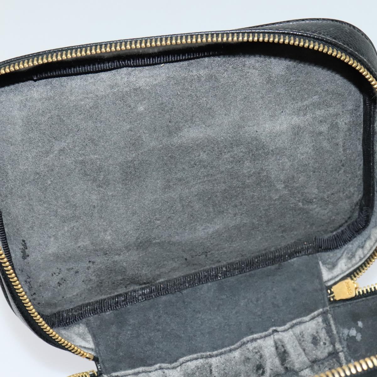 CHANEL Vanity Cosmetic Pouch Caviar Skin Black Gold CC 113790