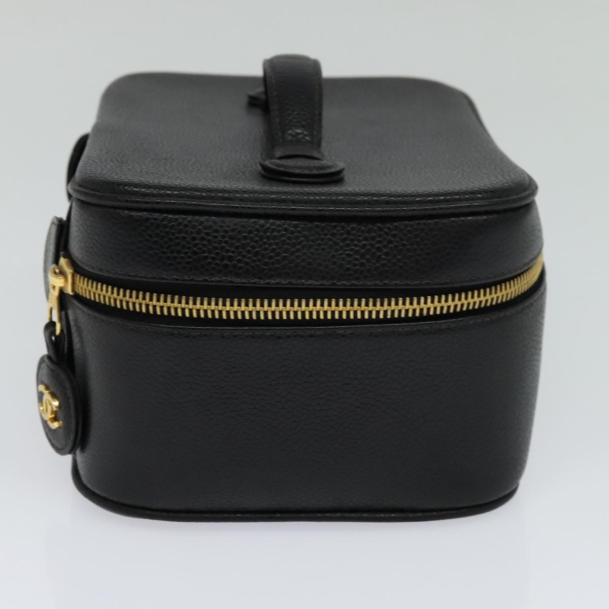 CHANEL Vanity Cosmetic Pouch Caviar Skin Black Gold CC 113790