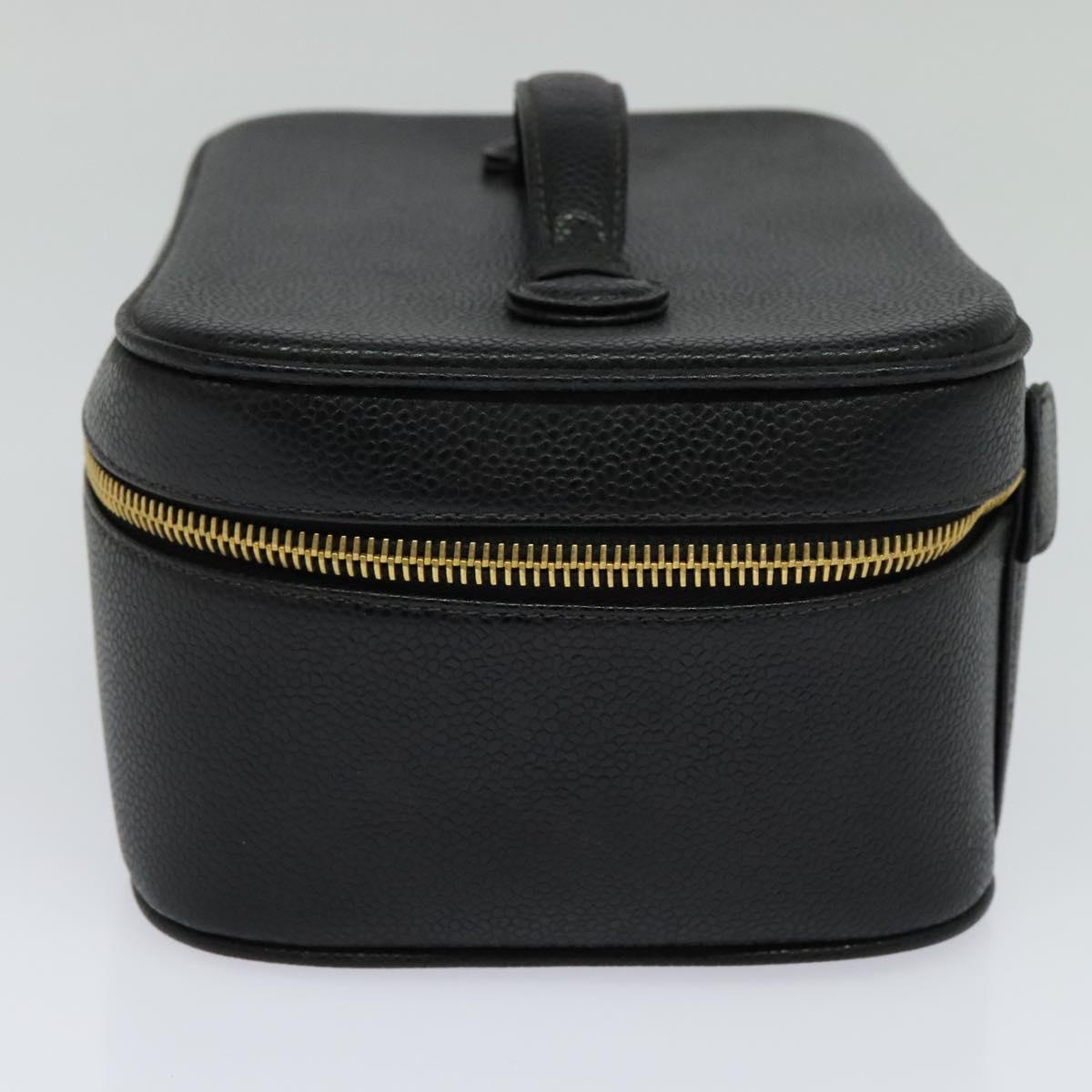 CHANEL Vanity Cosmetic Pouch Caviar Skin Black Gold CC 113790