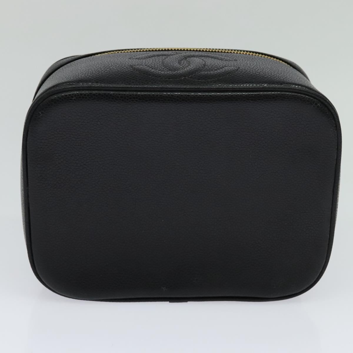 CHANEL Vanity Cosmetic Pouch Caviar Skin Black Gold CC 113790