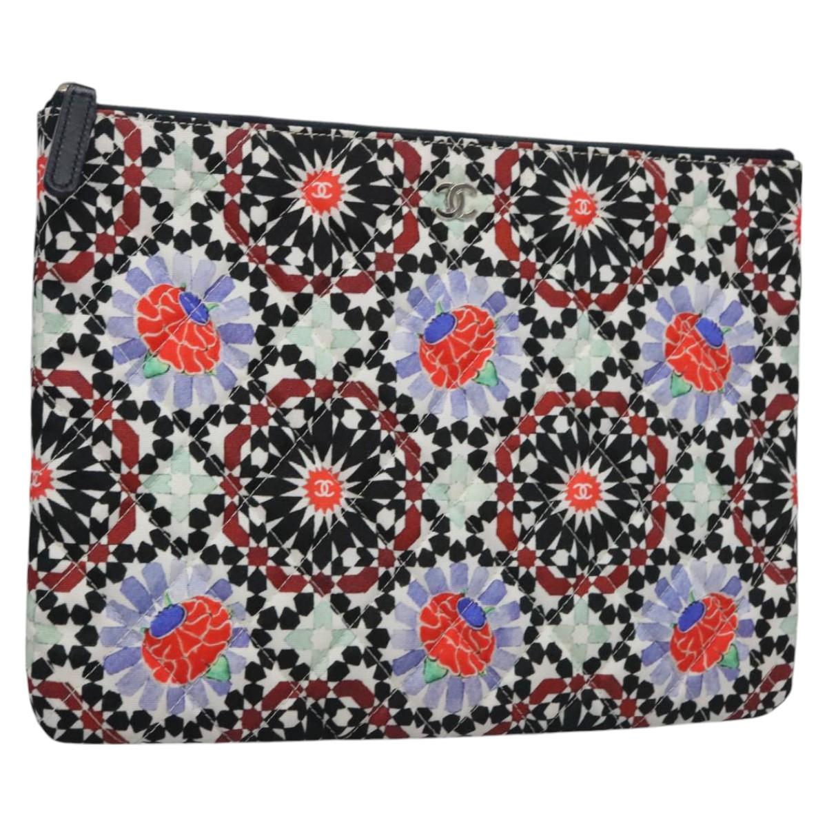 CHANEL Clutch Bag Cotton White CC 113828A
