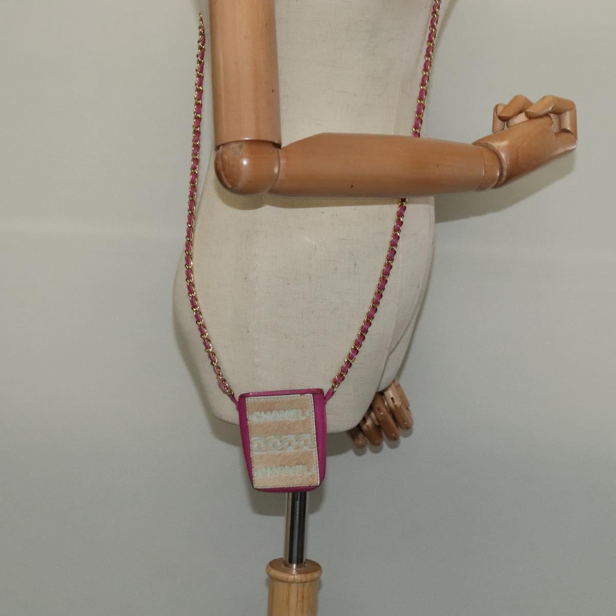CHANEL Chain Cigarette Case Leather Pink CC 113829