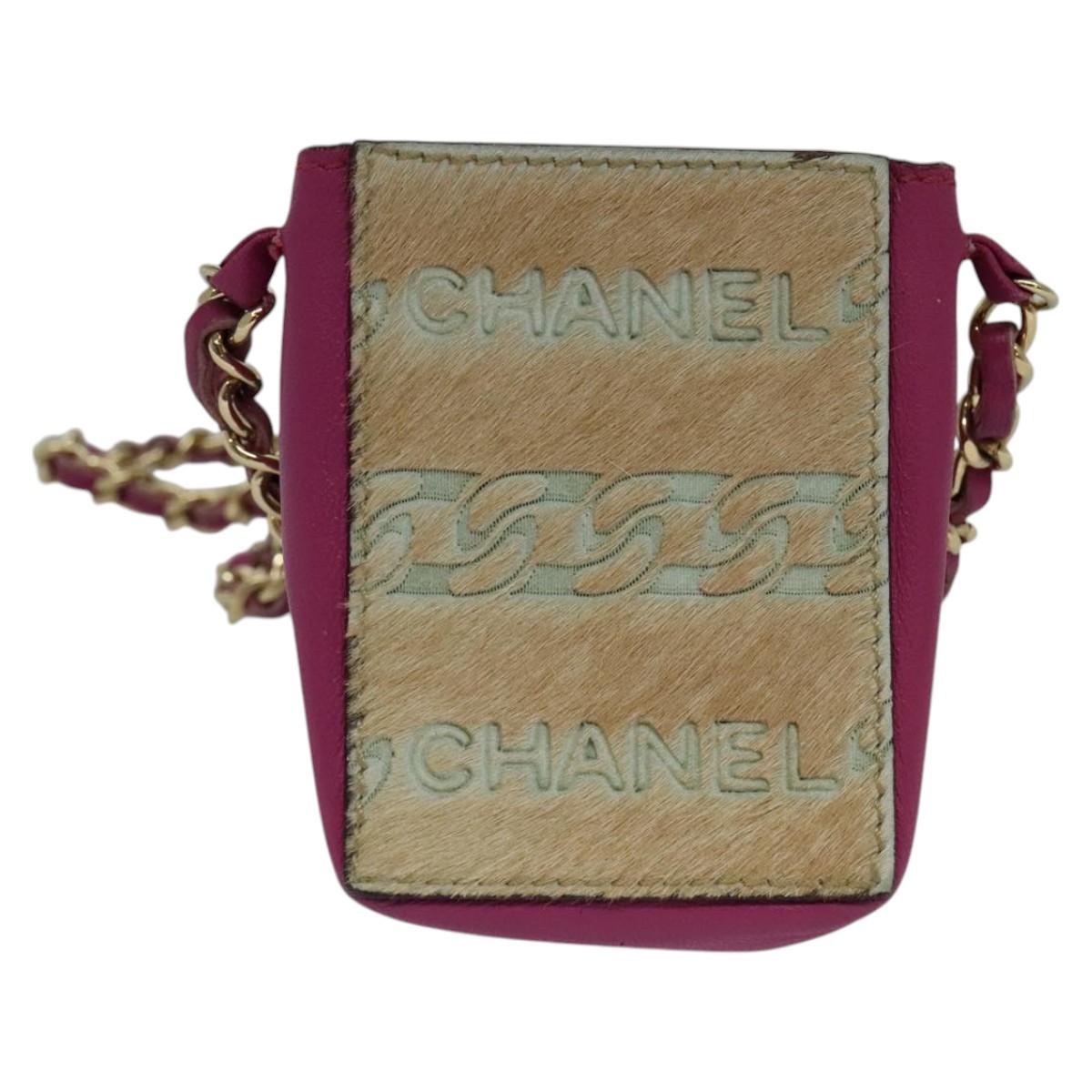 CHANEL Chain Cigarette Case Leather Pink CC 113829