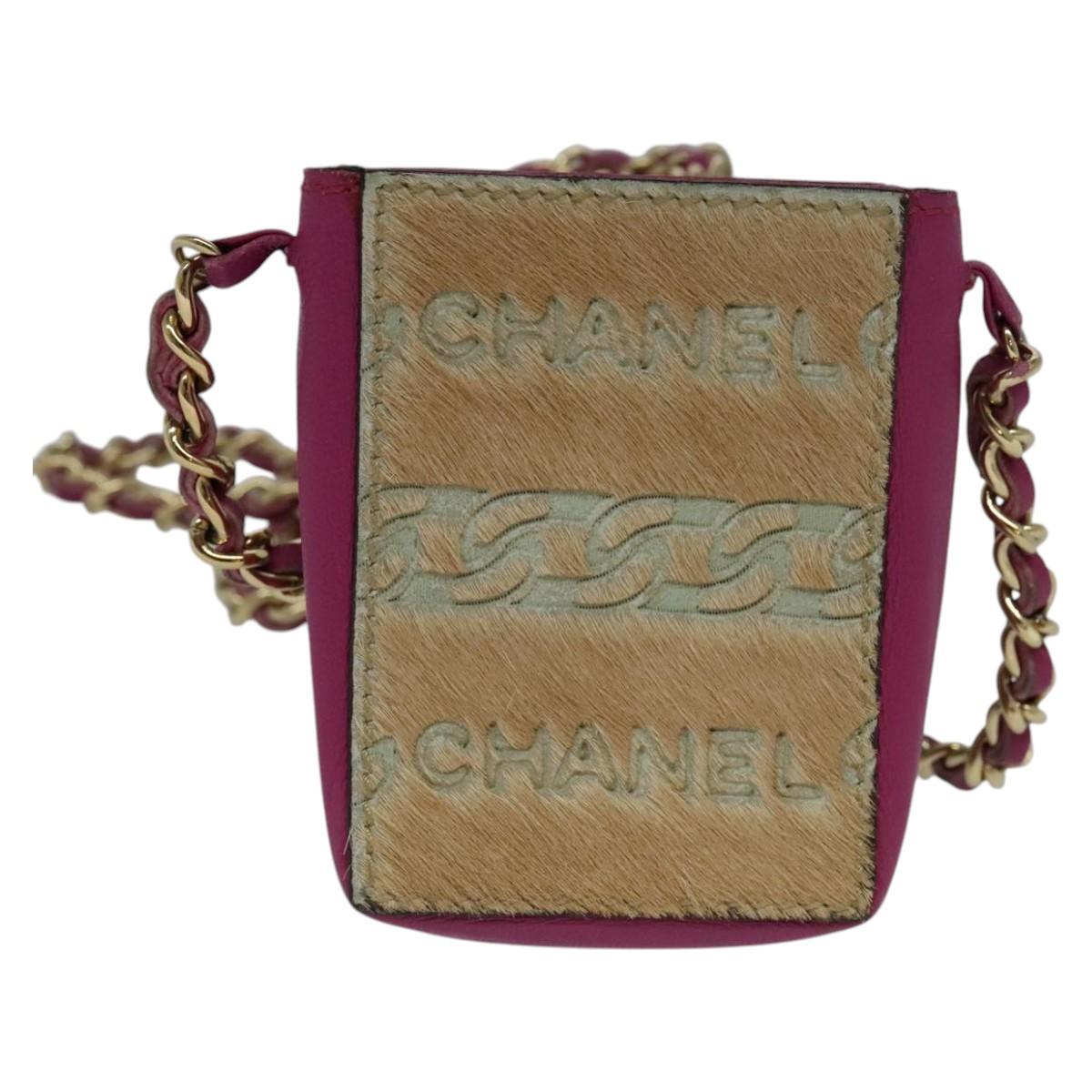 CHANEL Chain Cigarette Case Leather Pink CC 113829