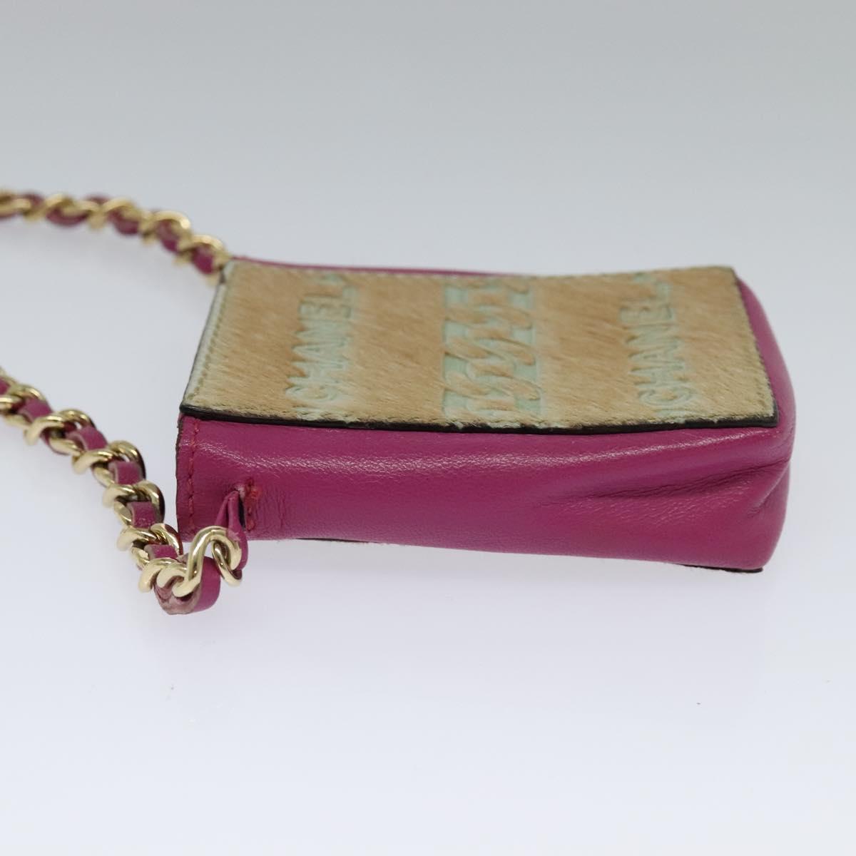CHANEL Chain Cigarette Case Leather Pink CC 113829