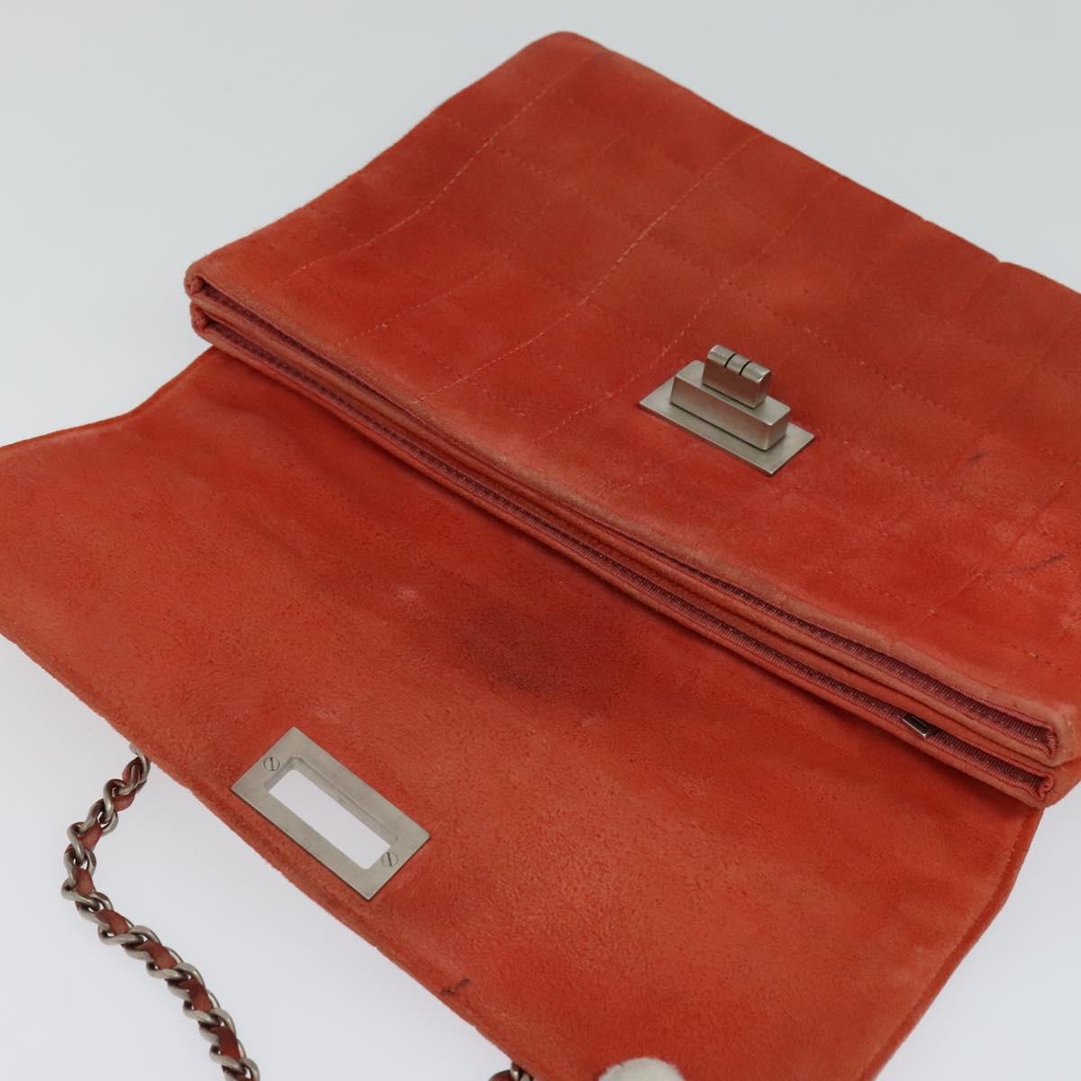 CHANEL Choco Bar Chain Shoulder Bag Suede Red CC 113865