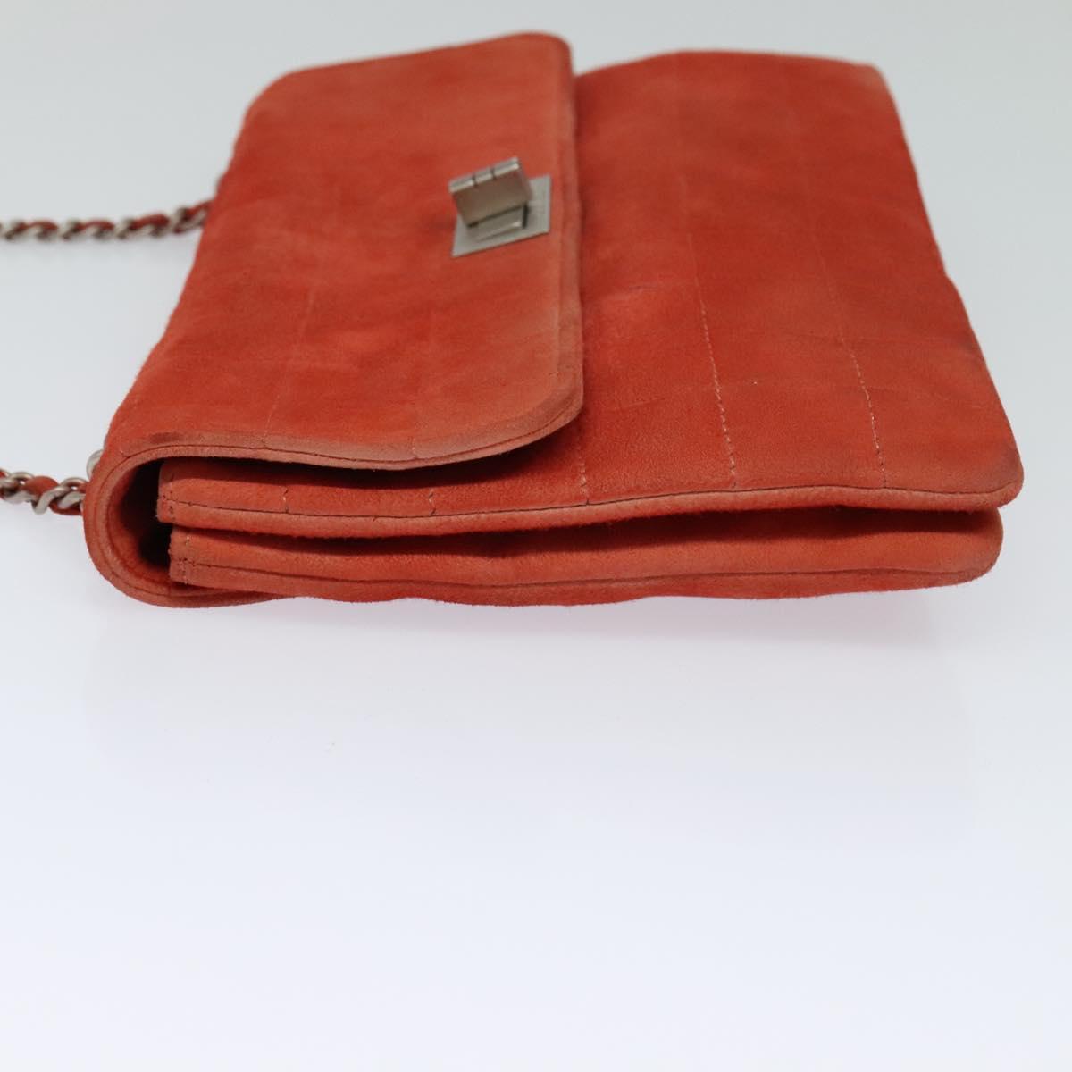 CHANEL Choco Bar Chain Shoulder Bag Suede Red CC 113865