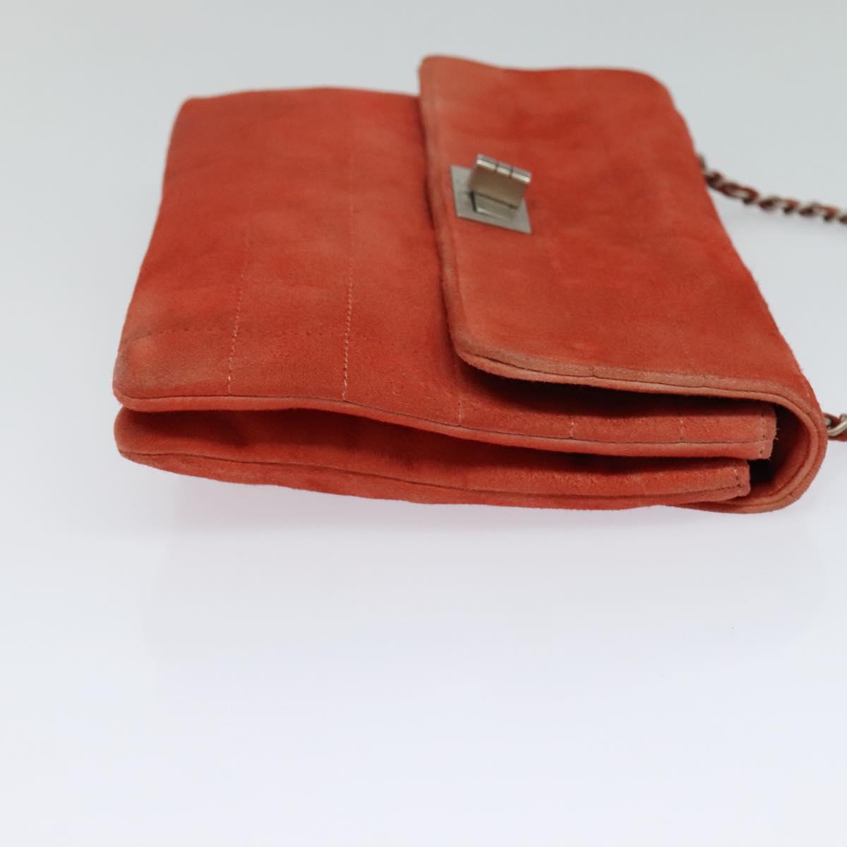 CHANEL Choco Bar Chain Shoulder Bag Suede Red CC 113865