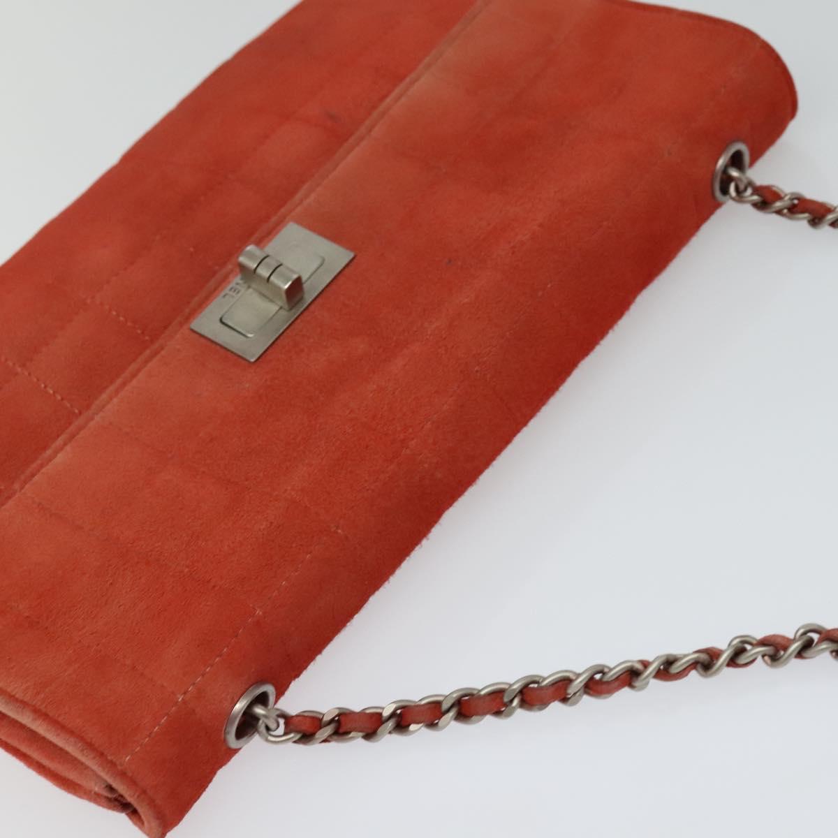 CHANEL Choco Bar Chain Shoulder Bag Suede Red CC 113865