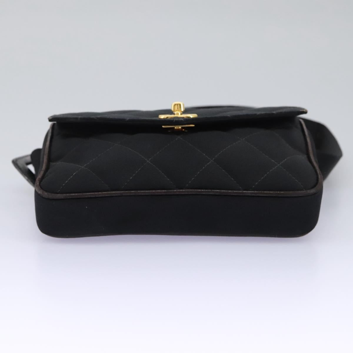 CHANEL Matelasse Waist Bag Satin Black Gold CC 113903