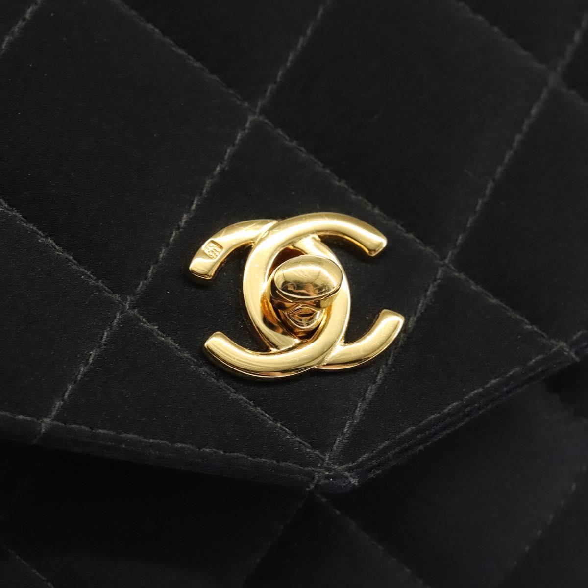 CHANEL Matelasse Waist Bag Satin Black Gold CC 113903